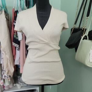 INC International Concepts Cream V-Neck Blouse